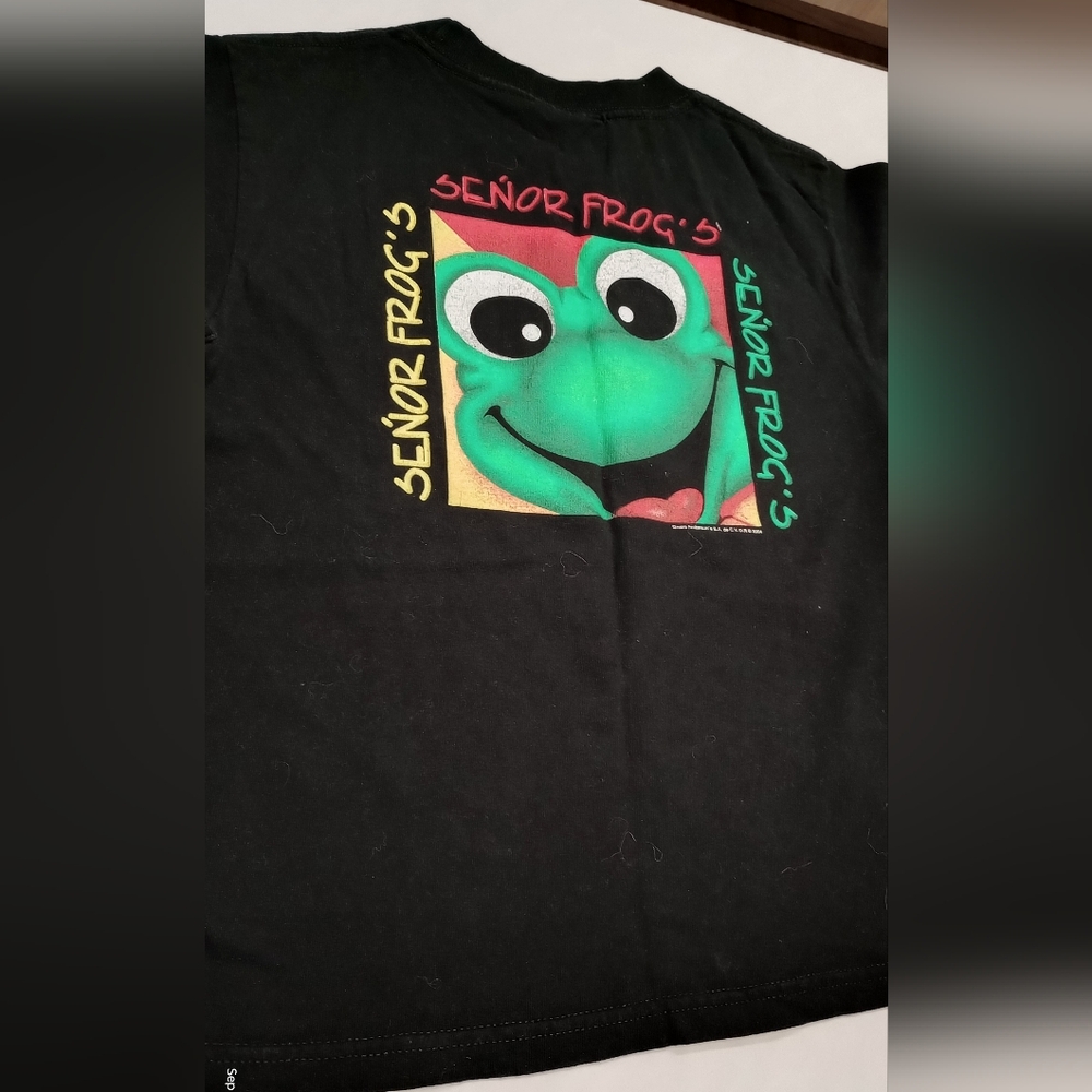 Senor Frogs Clothesline Black T-shirt, Unisex, Size Medium, Short Sleeves, Like